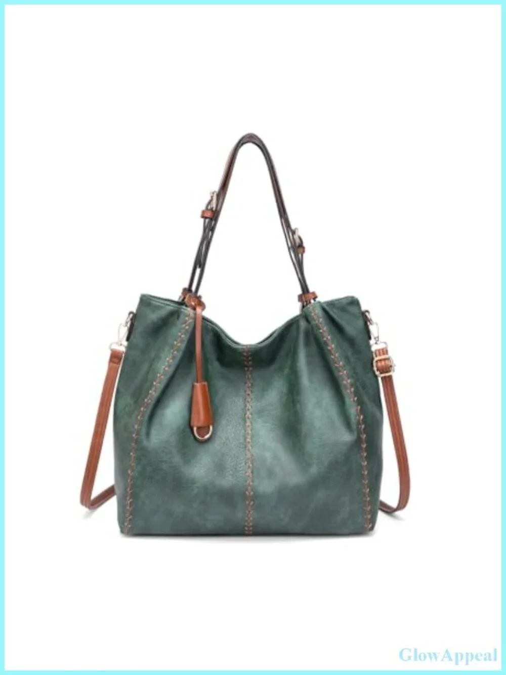 Vintage PU Leather Hobo Shoulder Bag with Rivet Detail